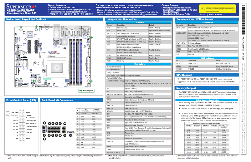 Page 1 of the manual Quick Start Guide Supermicro A2SDV-4C-LN8F