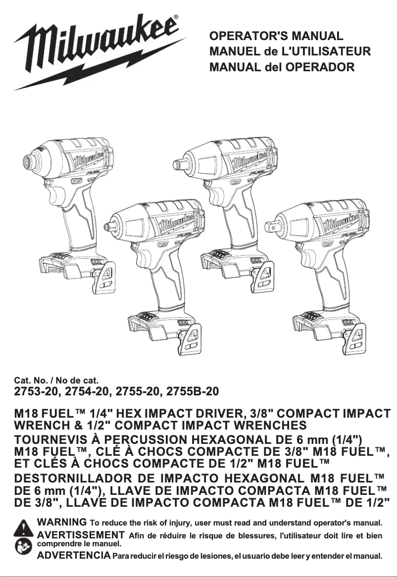 Page 1 of the manual User Manual Milwaukee M18 Fuel 2754-22