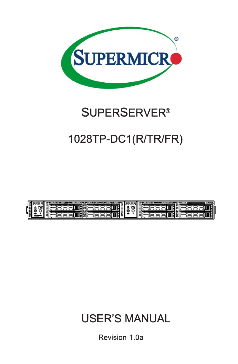 First page image of the manual for SuperServer 1028TP-DC1FR