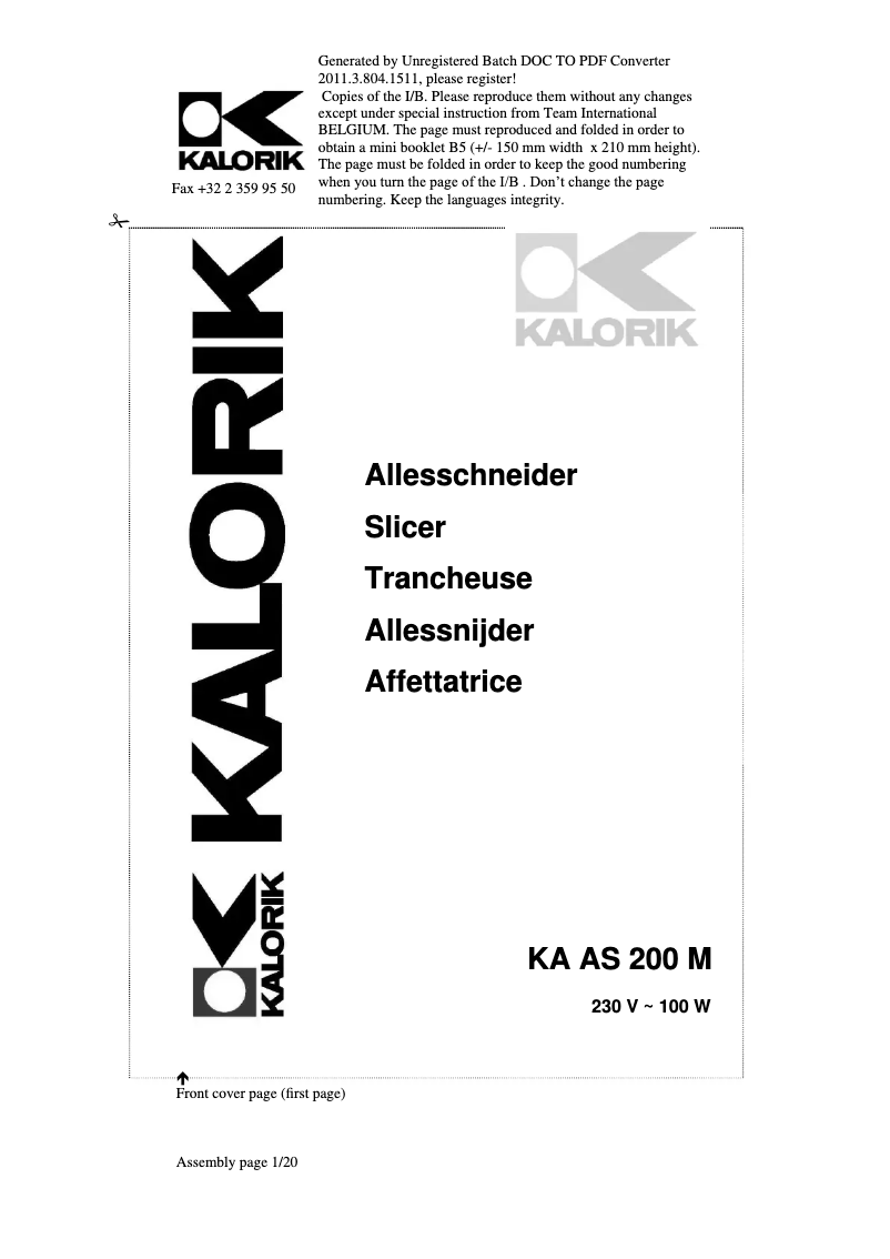 Page 1 of the manual User Manual Kalorik KA AS 200 M