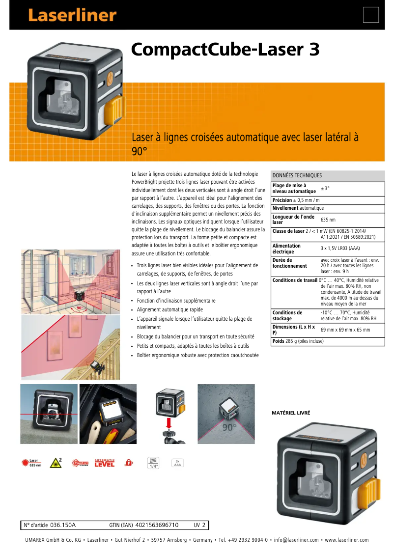 First page image of the manual for CompactCube-Laser 3