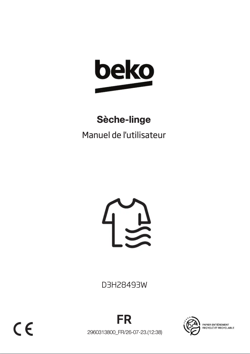 Page 1 of the manual User Manual Beko D3H28493W