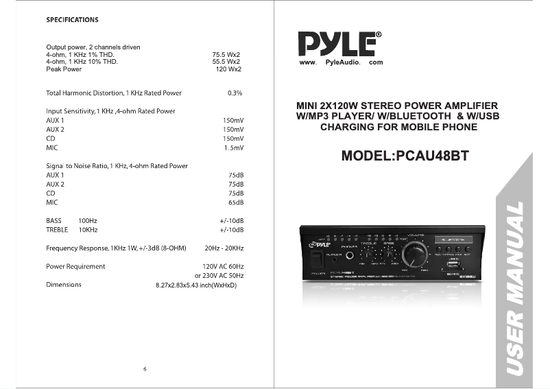 Page 1 of the manual User Manual Pyle PCAU48BT