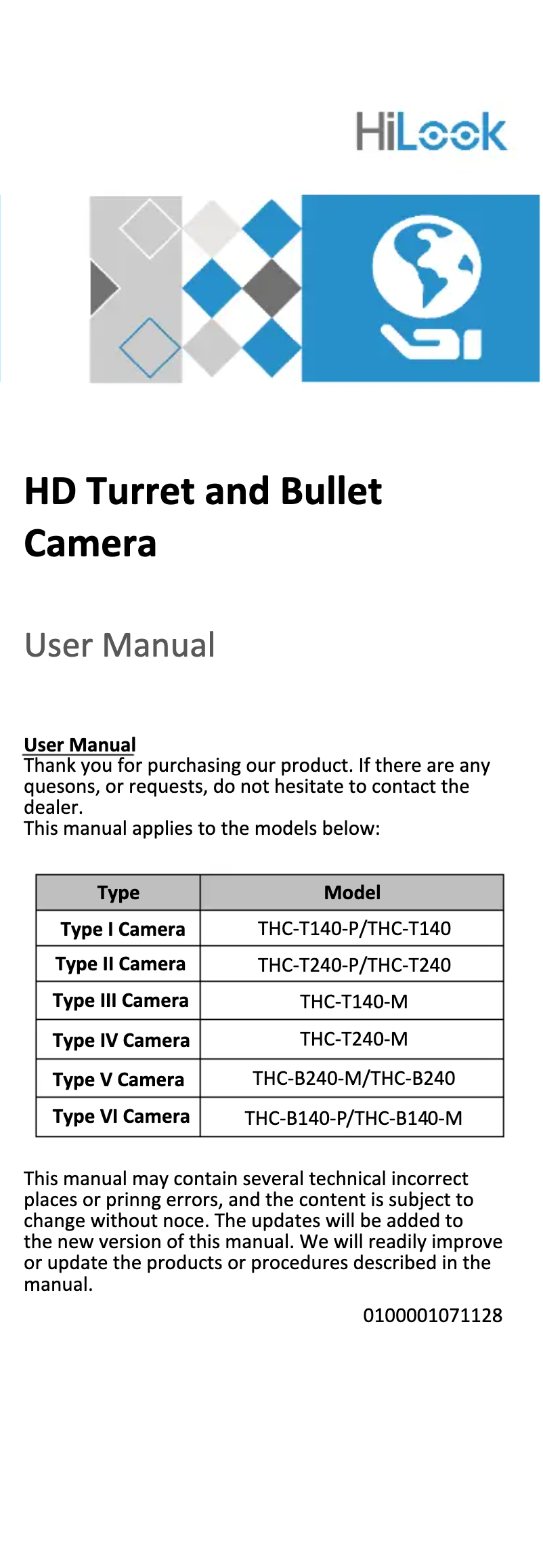 First page image of the manual for THC-T140-P