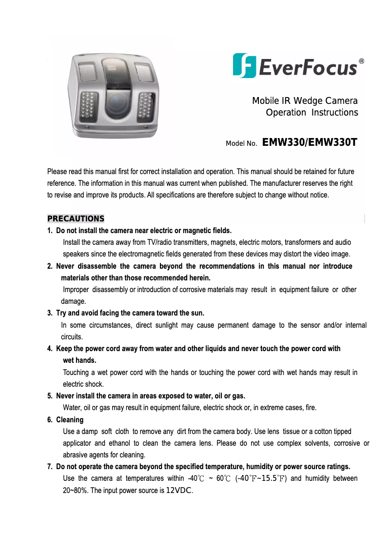 Page 1 of the manual User Manual EverFocus EMW330T