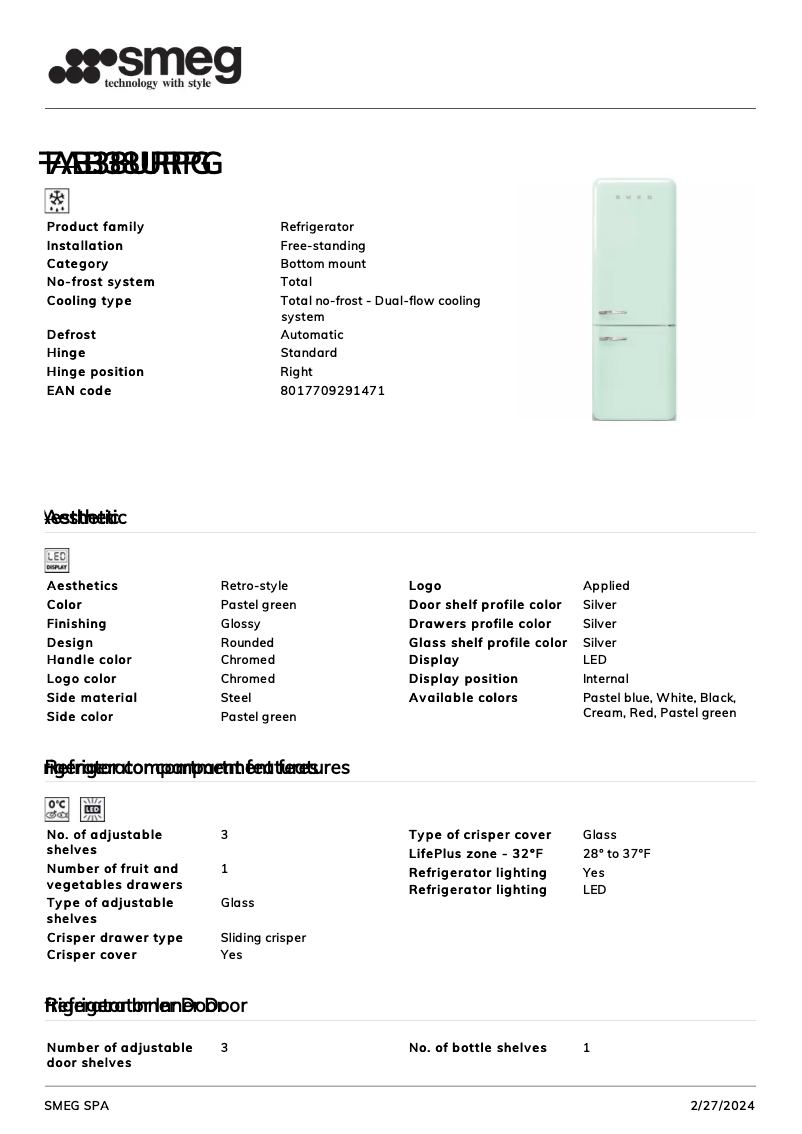 First page image of the manual for FAB38URPG