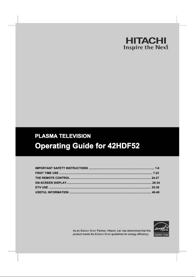 Page 1 of the manual User Manual Hitachi 42HDF52