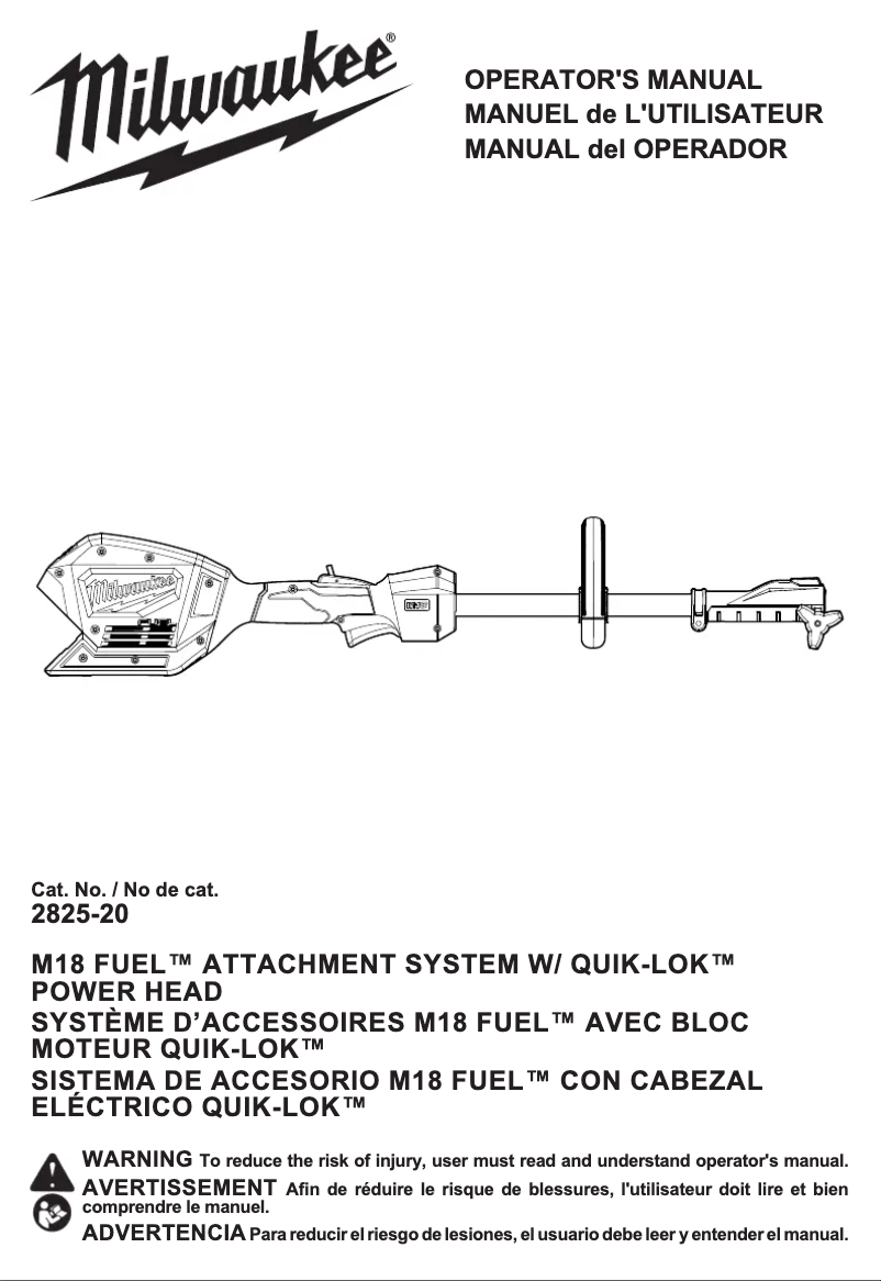 Page 1 of the manual User Manual Milwaukee M18 Fuel QUIK-LOK 2825-20ST