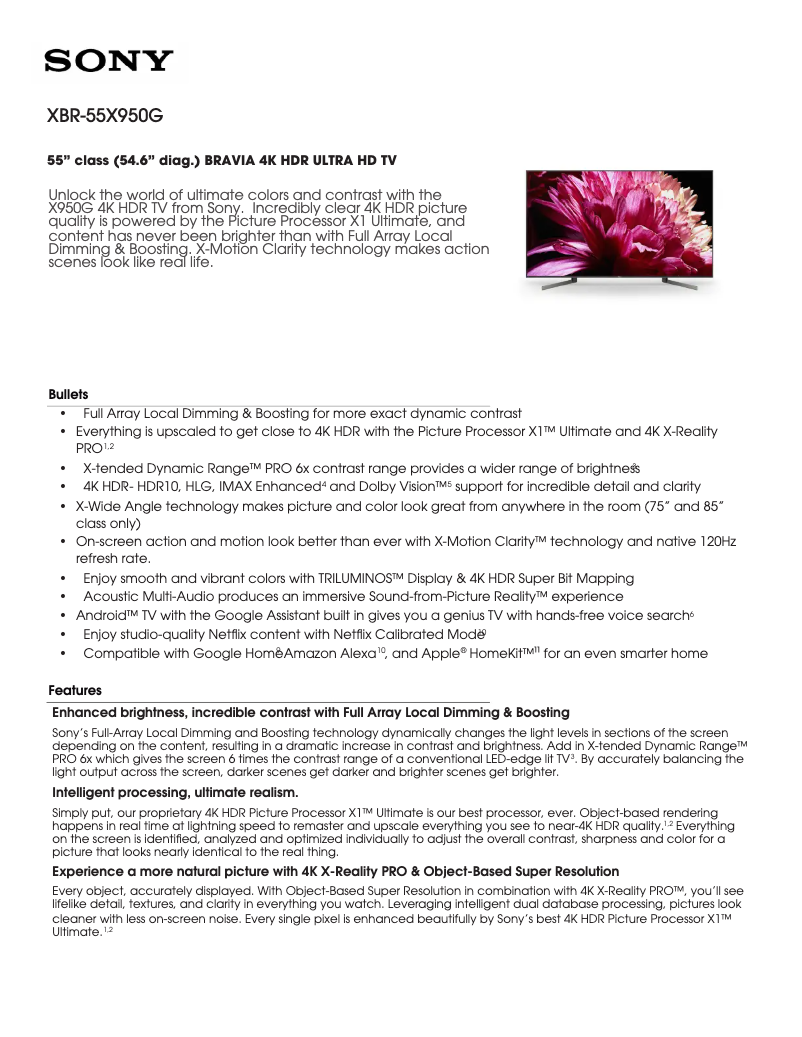 First page image of the manual for XBR-55X950G