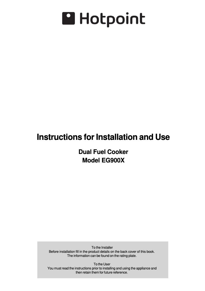 Page 1 of the manual User Manual Hotpoint EG900X