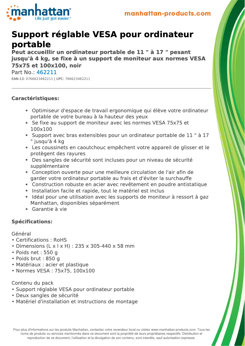 Page 1 of the manual Technical Sheet Manhattan 462211