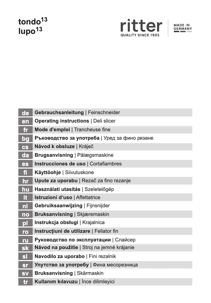 Page 1 of the manual User Manual Ritter Tondo¹³