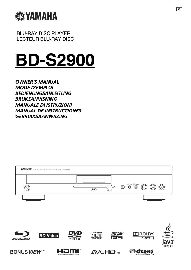 Page 1 of the manual User Manual Yamaha BD-S2900
