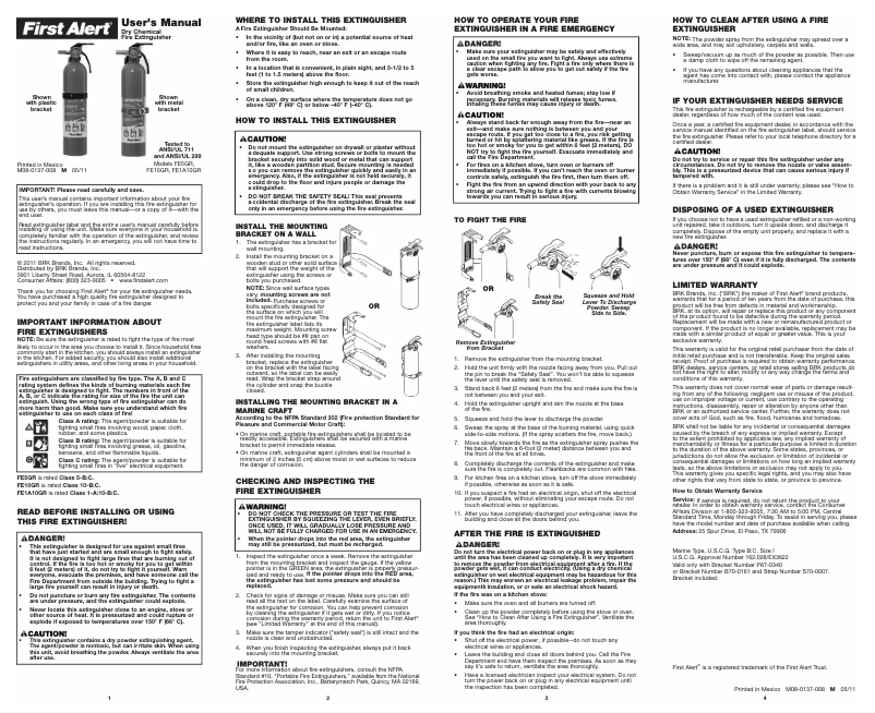 Page 1 of the manual User Manual First Alert FE10GR