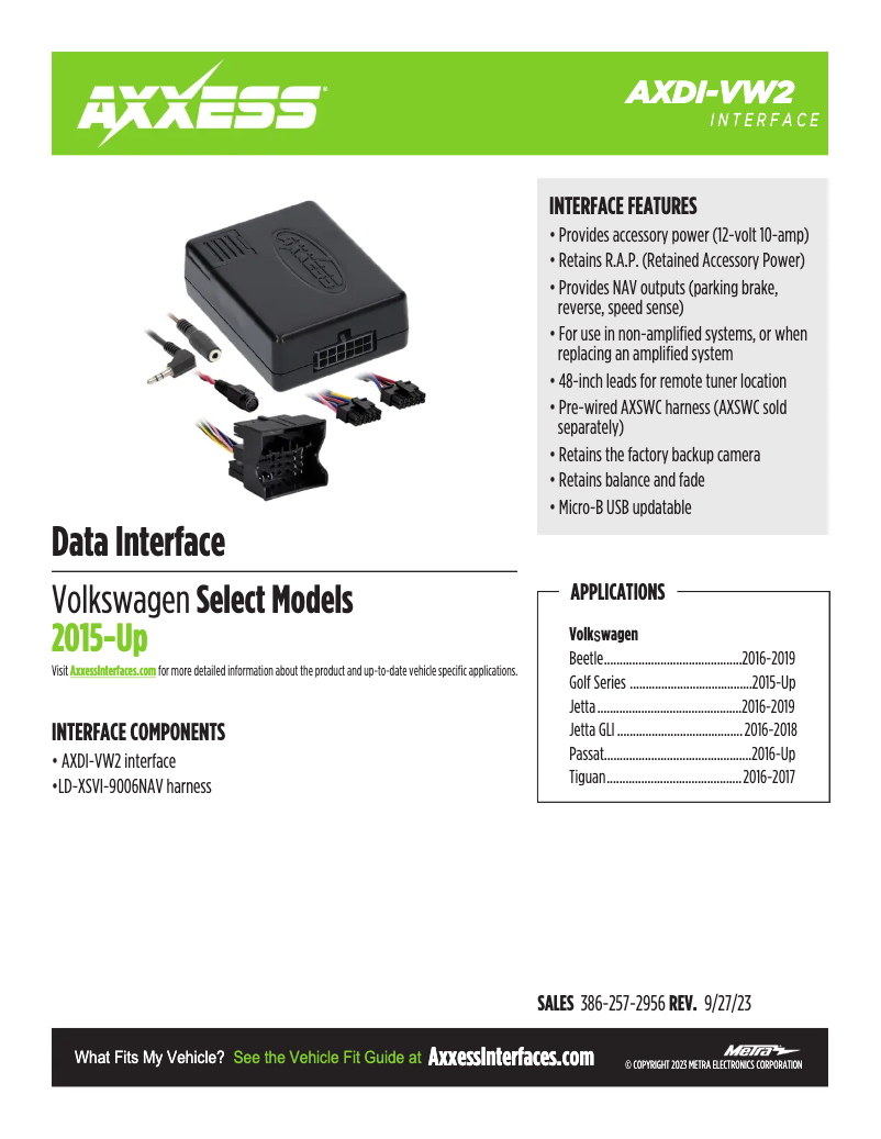 Page 1 of the manual Technical Sheet AXESS AXDI-VW2