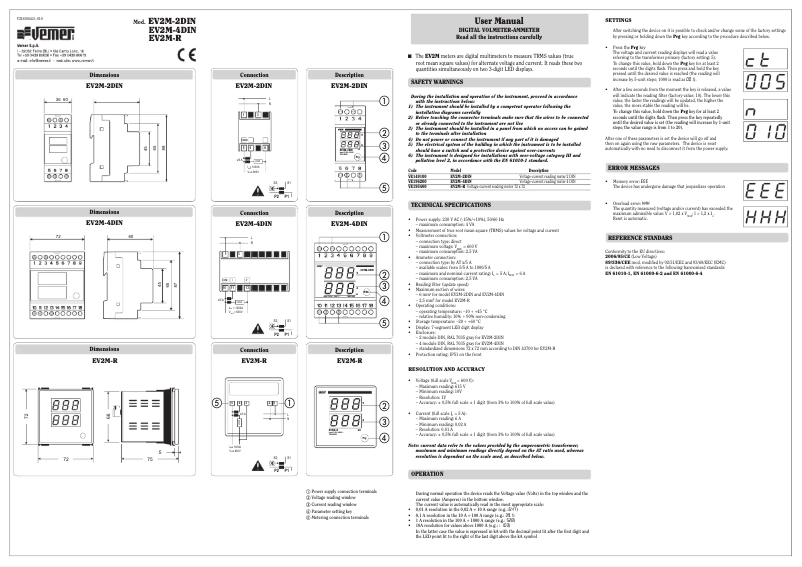 Page 1 de la notice Manuel utilisateur Vemer EV2M-R