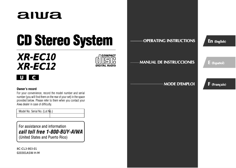First page image of the manual for XR-EC10