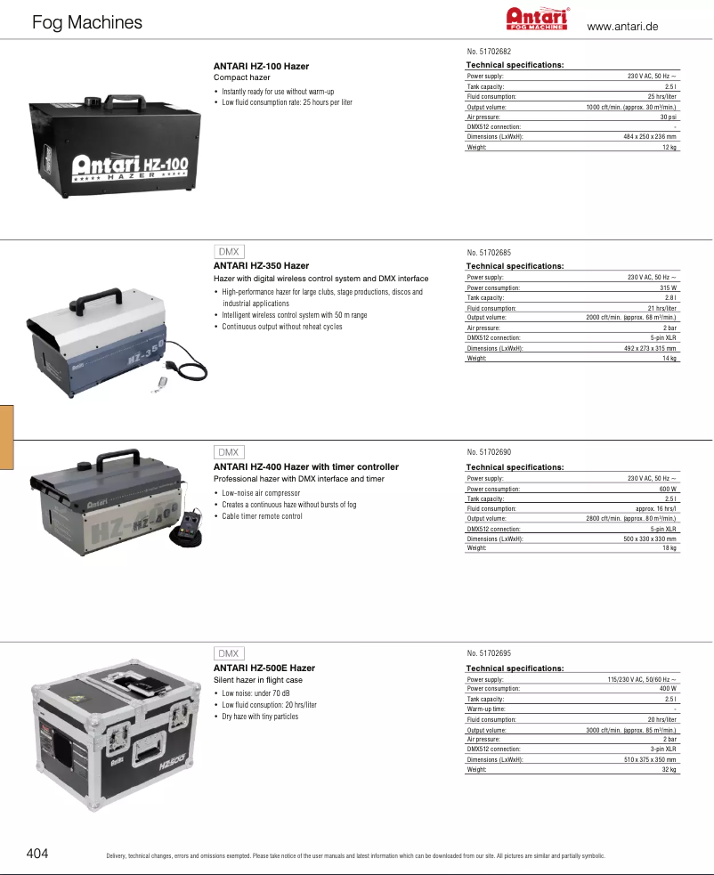 Page 1 of the manual Catalogue Antari HZ-350