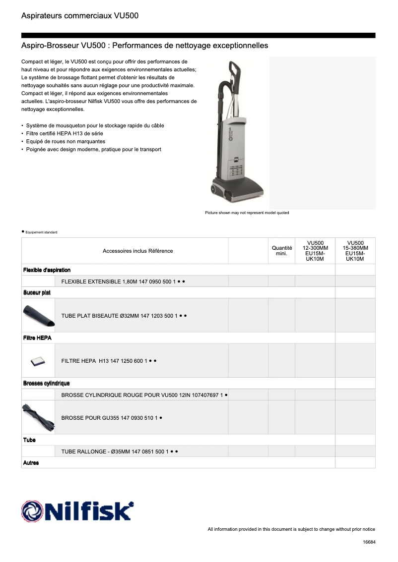 Page 1 of the manual Technical Sheet Nilfisk VU500