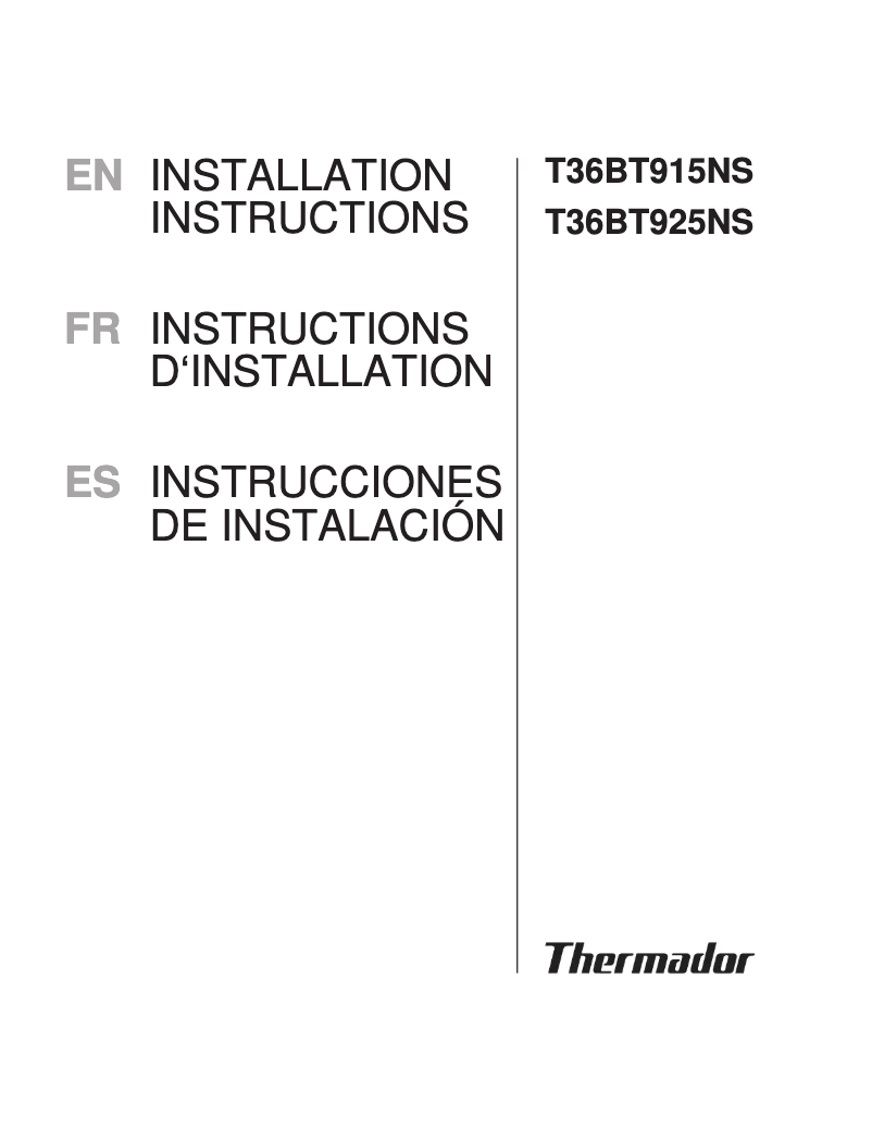 Page 1 of the manual Installation Guide Thermador T36BT925NS