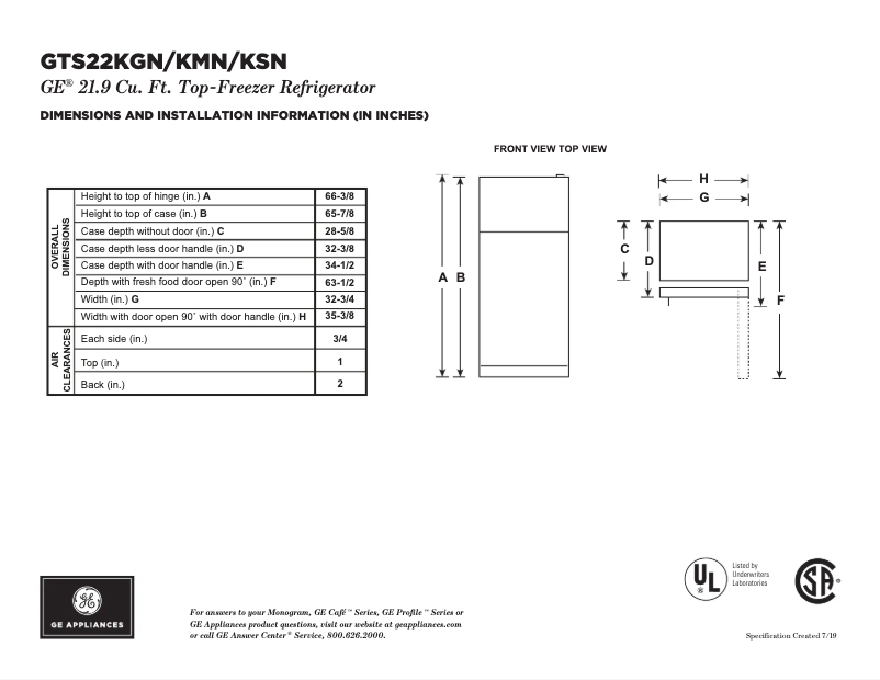 First page image of the manual for GTS22KMNRDS