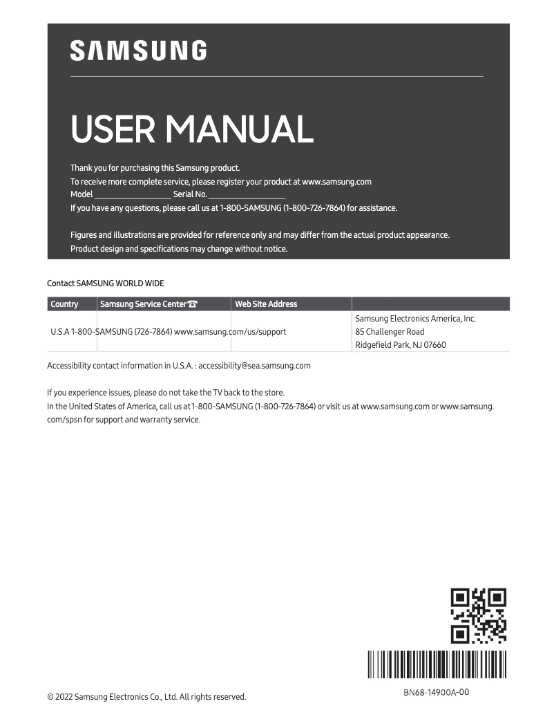 Page 1 of the manual User Manual Samsung QN65QN95B