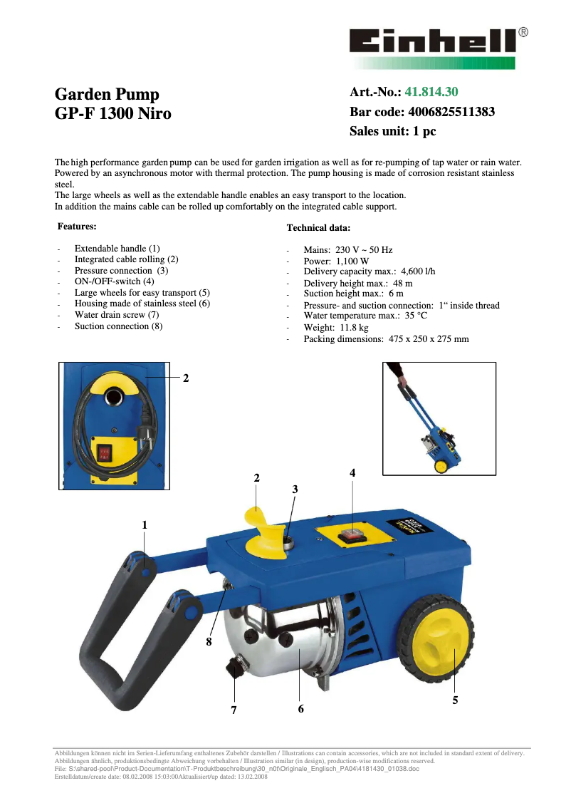 Page 1 of the manual User Manual Einhell Royal GP-F 1300 Niro