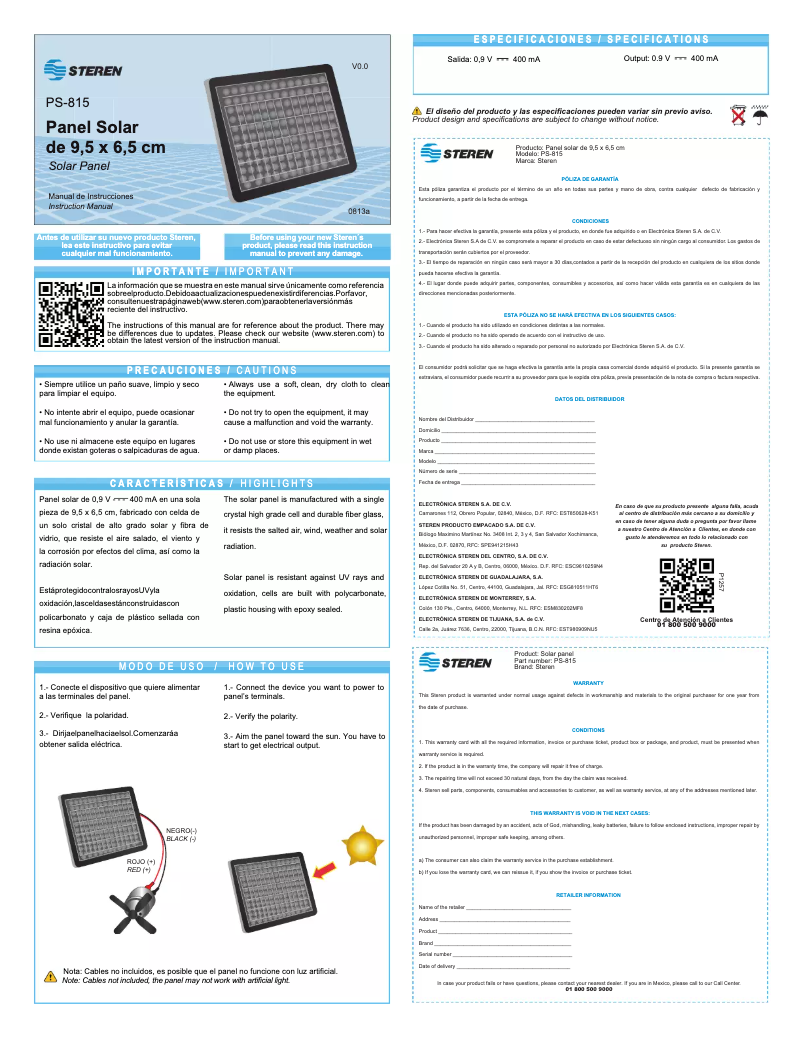 Page 1 of the manual User Manual Steren PS-815