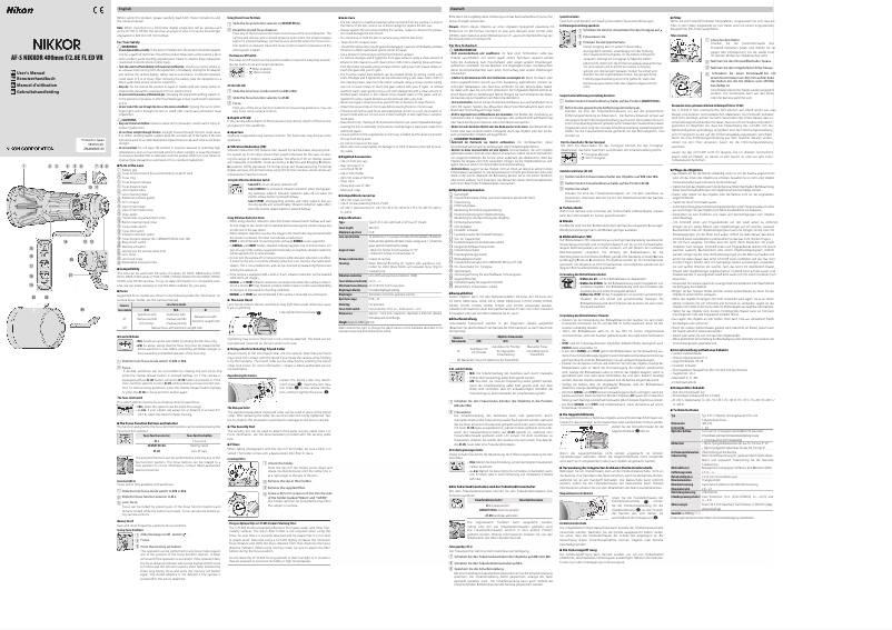 Page 1 of the manual User Manual Nikon Nikkor AF-S 400mm f/2.8E FL ED VR