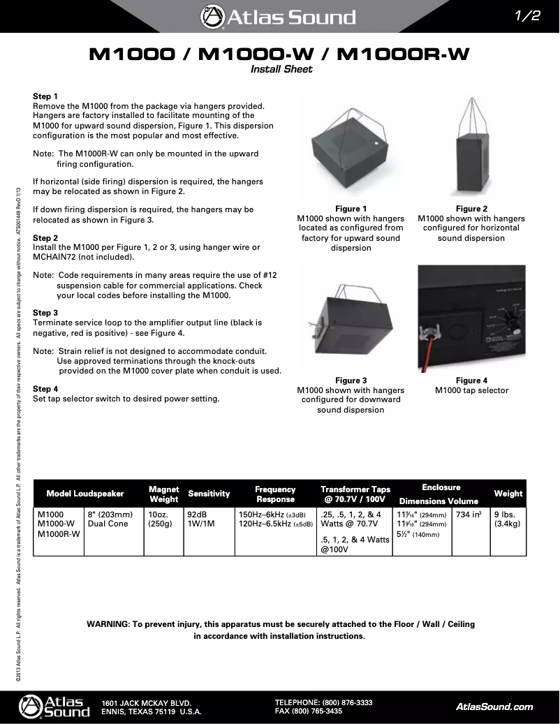 Page 1 of the manual User Manual Atlas Sound M1000