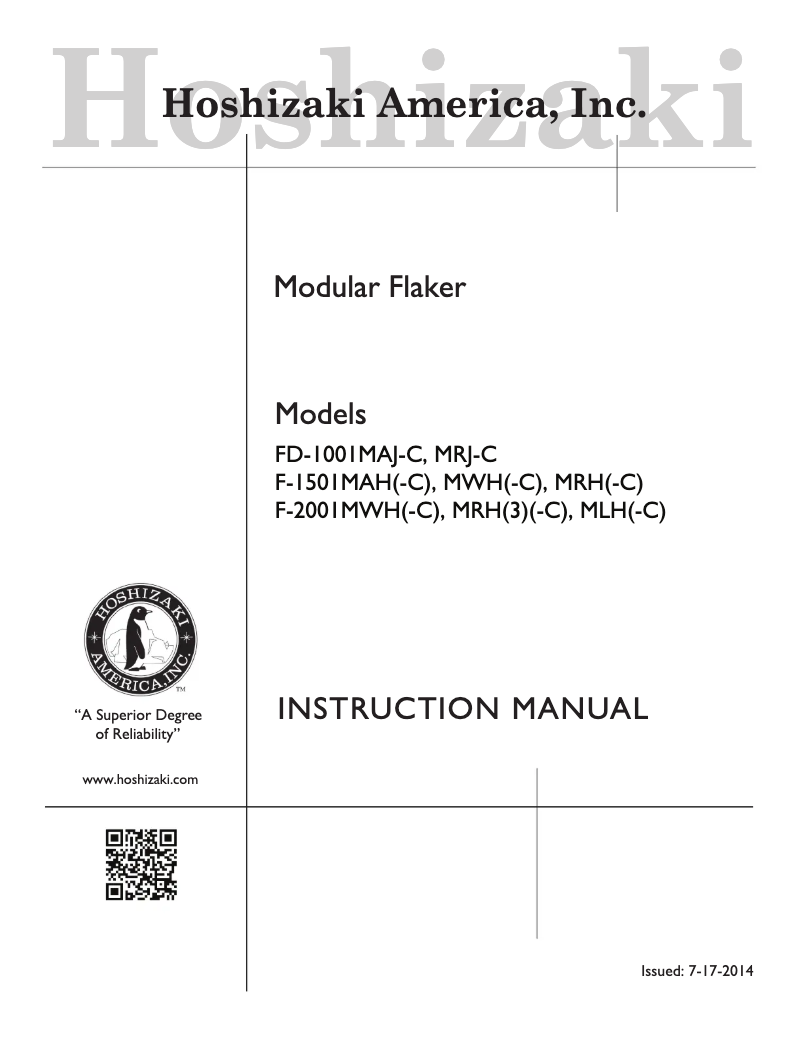 Page 1 of the manual User Manual Hoshizaki F-2001MLH