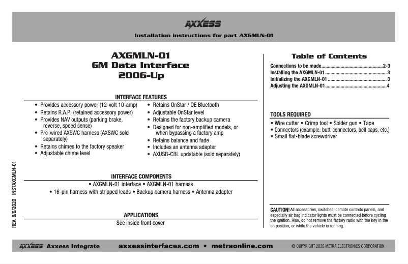 First page image of the manual for AXGMLN-01
