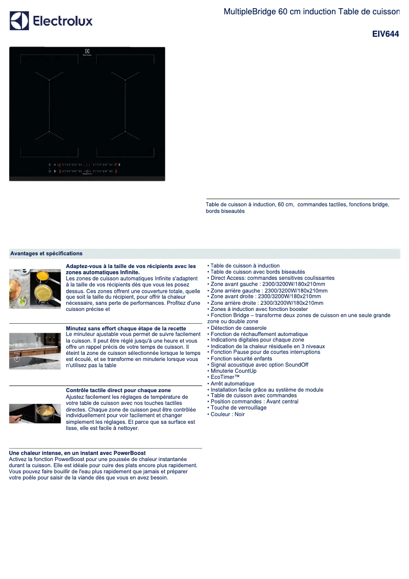 Page 1 of the manual Technical Sheet Electrolux EIV644