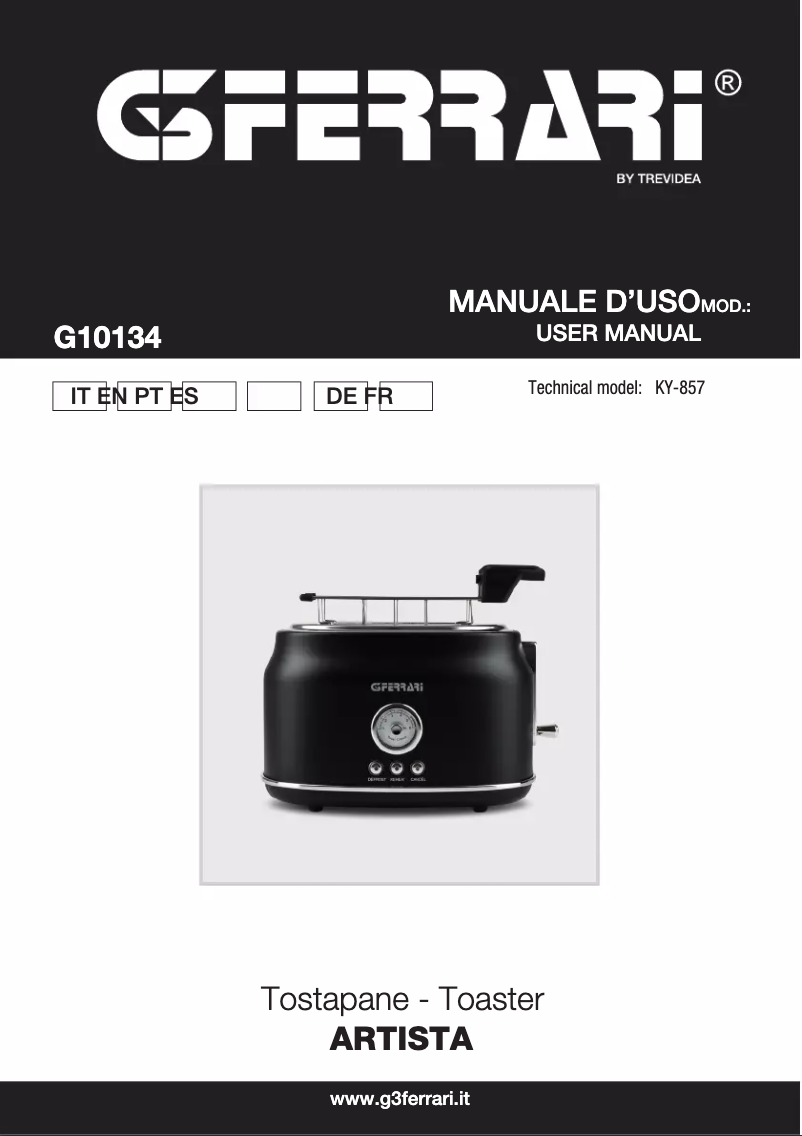 First page image of the manual for Artista G10134