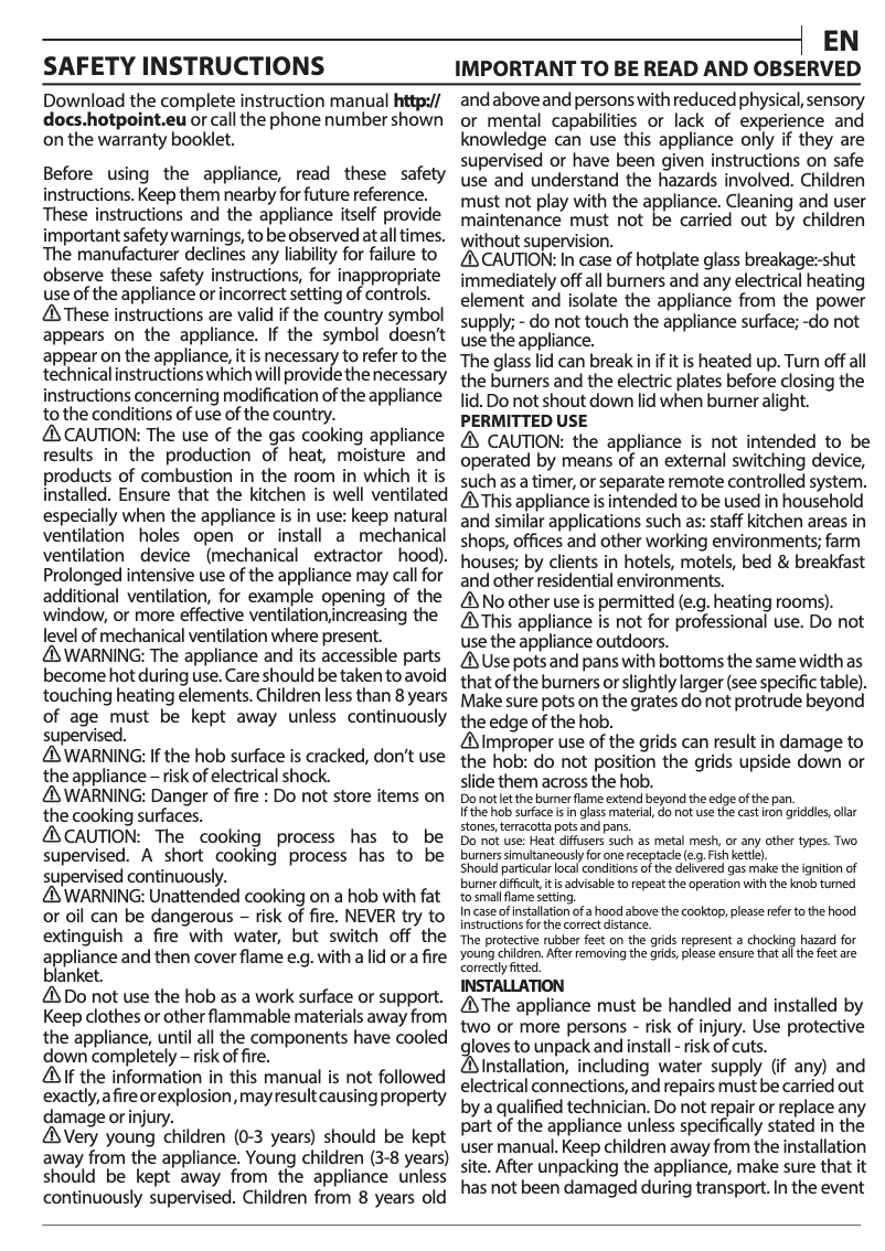 First page image of the manual for FTGHG 751 D H BK