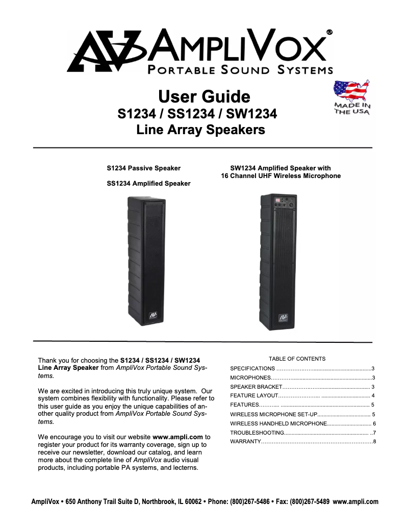 Page 1 of the manual User Manual AmpliVox SW1234