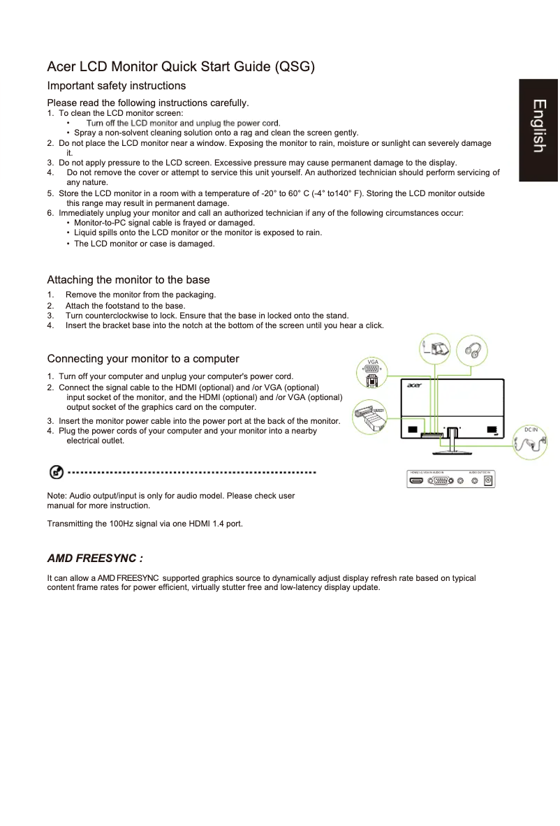 Page 1 of the manual Quick Start Guide Acer SB242YE