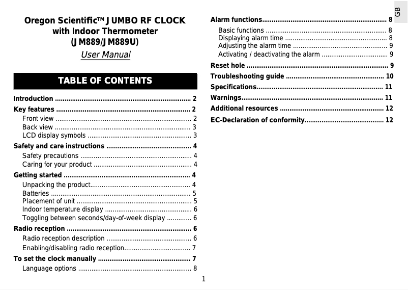 First page image of the manual for JM899