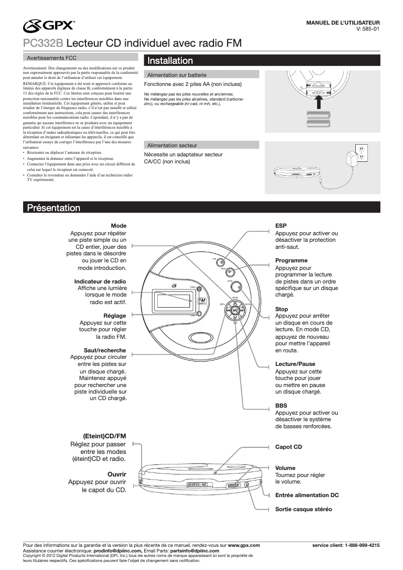First page image of the manual for PC332B