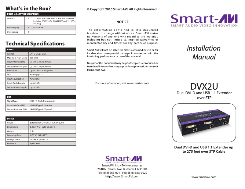 First page image of the manual for DVX-2US