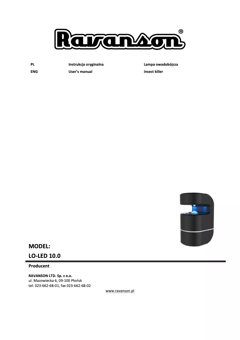 Page 1 of the manual User Manual Ravanson LO-LED 10.0