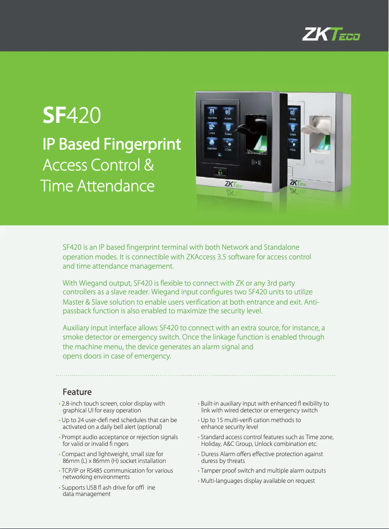 First page image of the manual for SF420