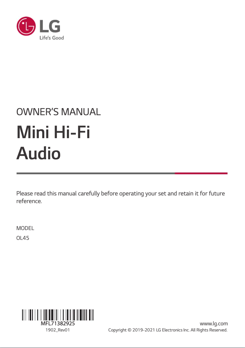 First page image of the manual for OL45