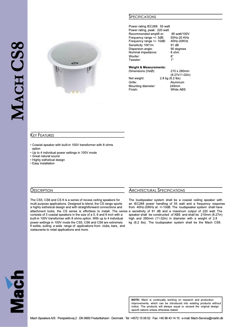 Page 1 of the manual Technical Sheet Martin Mach CS8