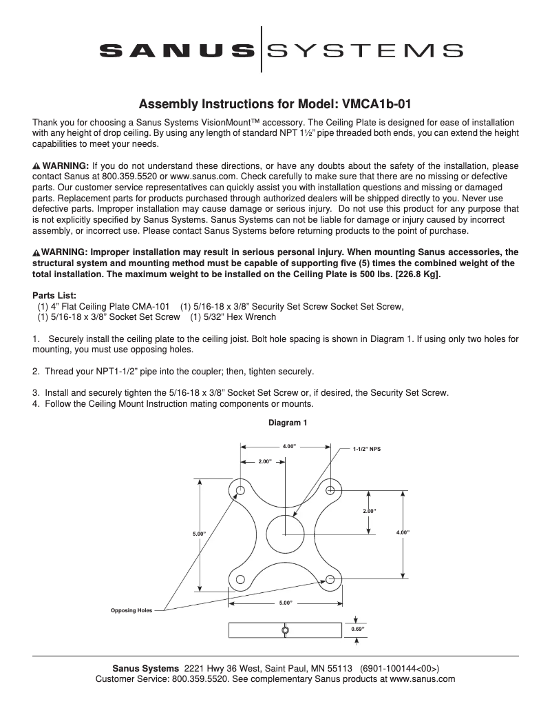 Page 1 of the manual User Manual Sanus VMCA1