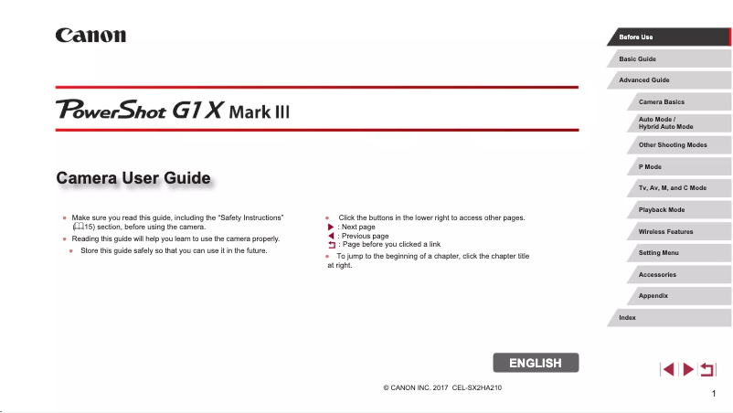 Page 1 of the manual User Manual Canon PowerShot G1 X Mark III