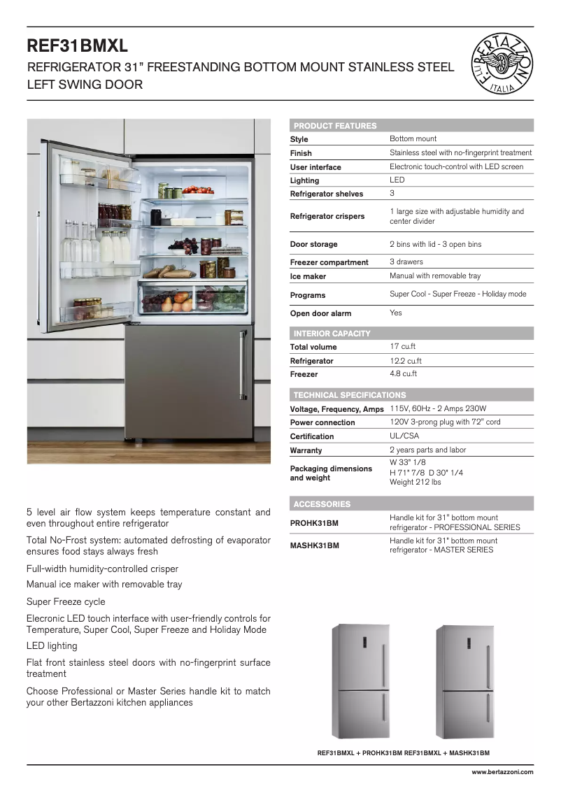 First page image of the manual for REF31BMXL