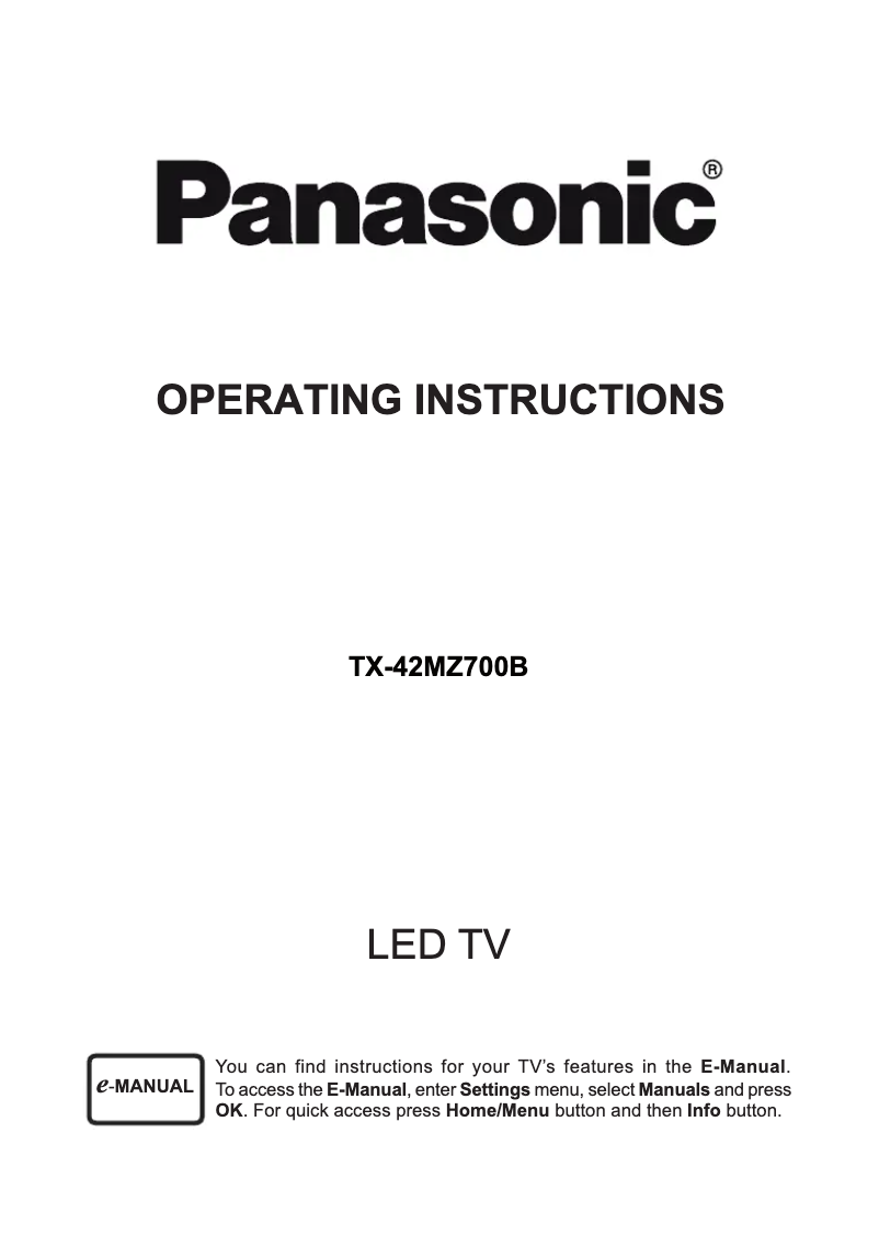 First page image of the manual for TX-42MZ700B