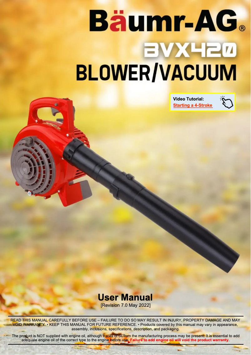 First page image of the manual for BVX420