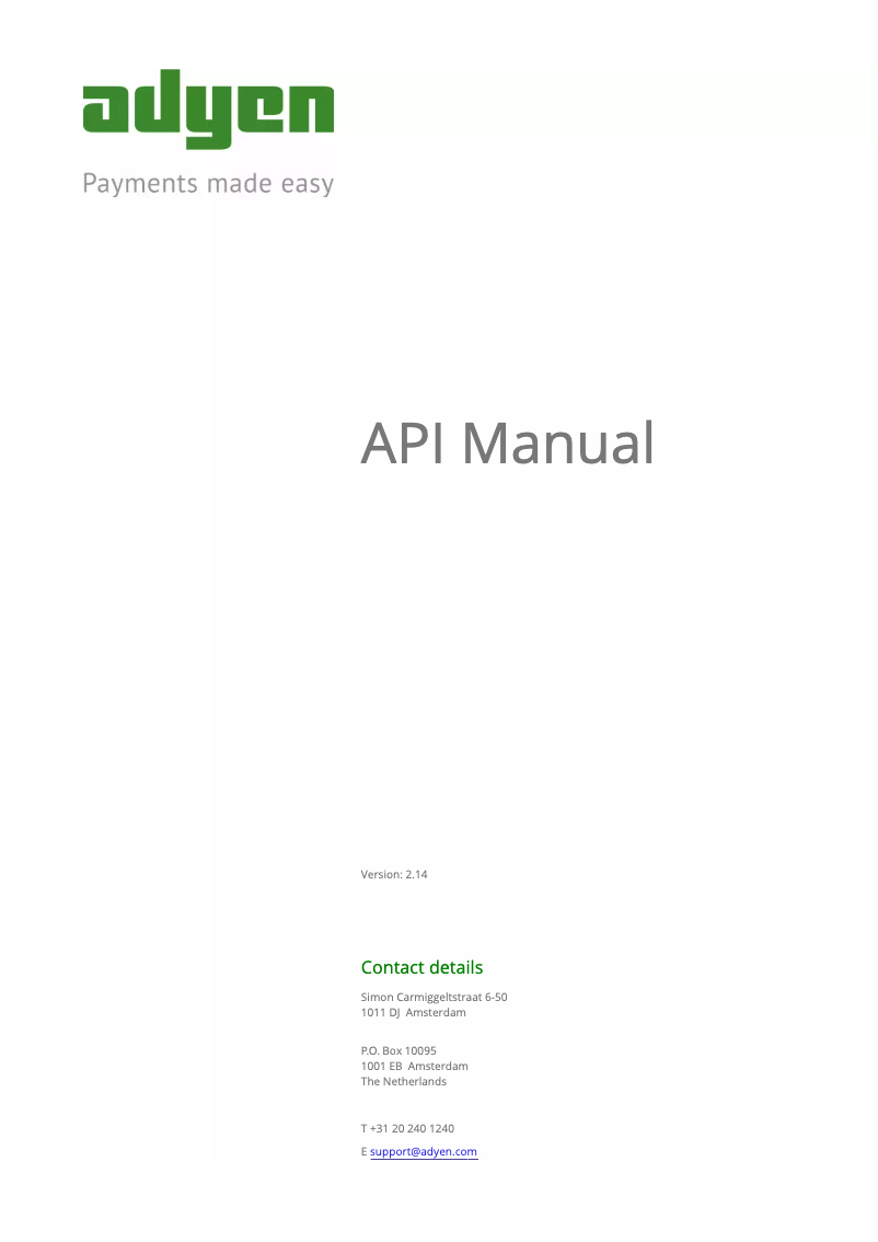 Page 1 of the manual User Manual Adyen API Integration